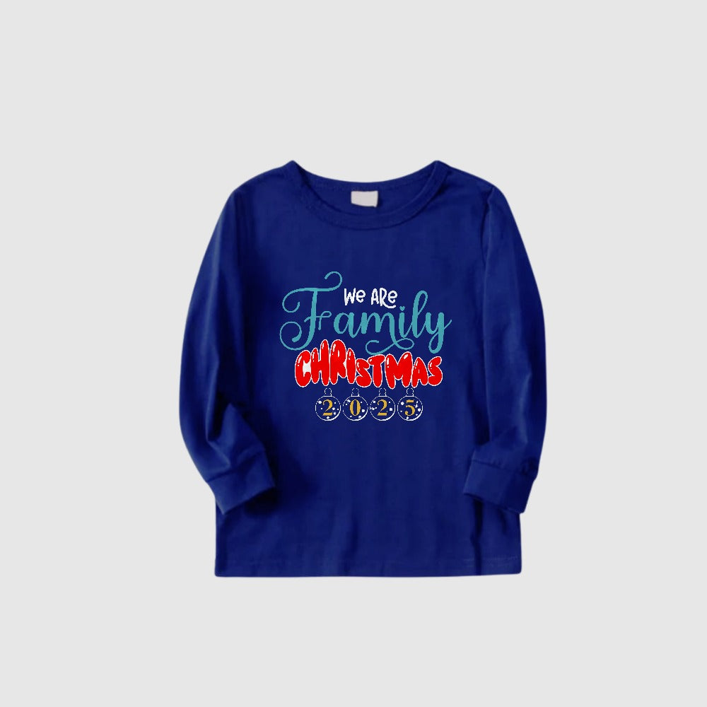 Christmas Family Matching Pajamas-Cozy Blue Pjs Set with "We Are Family Christmas 2025" Print