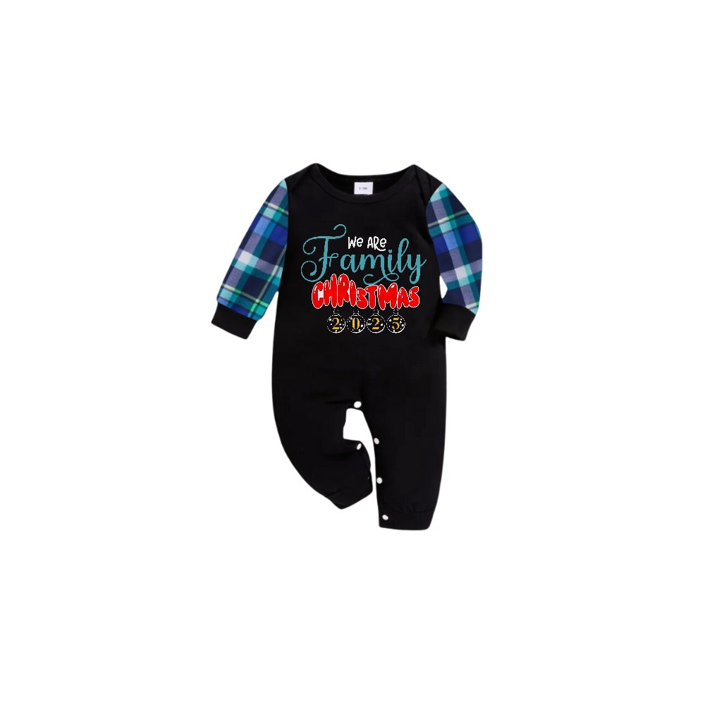 Blue and Green Plaid Christmas Pajamas Set With "We Are Family" and Christmas 2025 Print