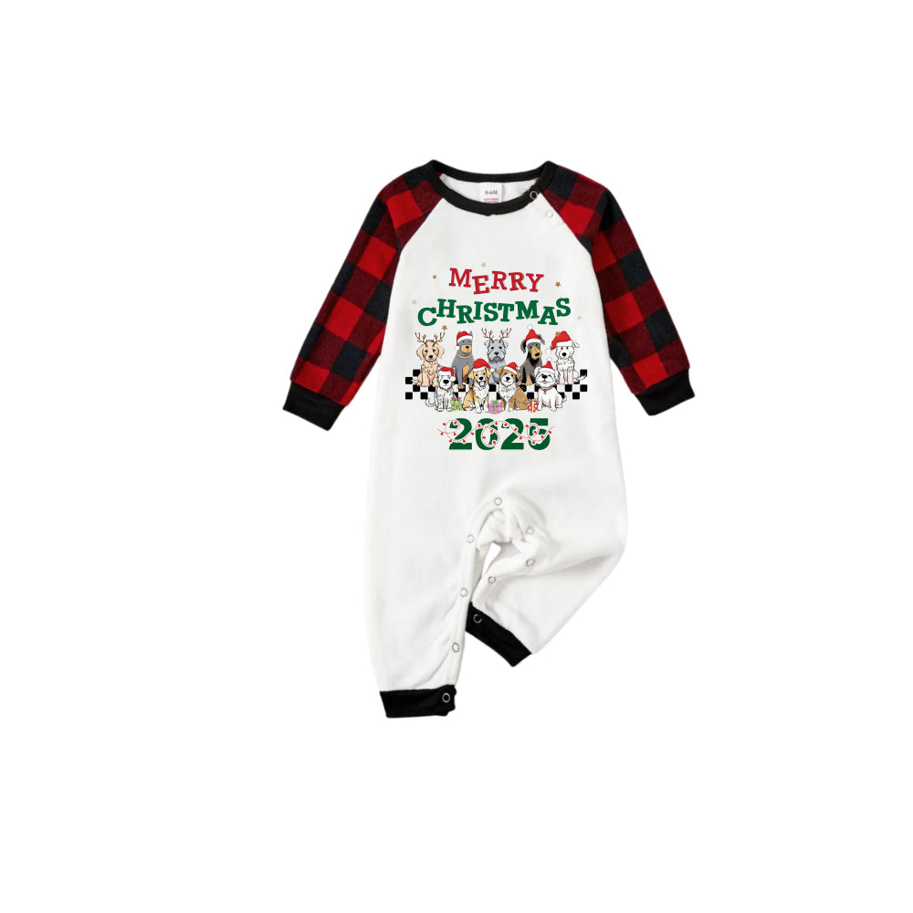 Red and Black Plaid Christmas Pajamas Set With Cute Doggy and Merry Christmas 2025 Cartoon Print
