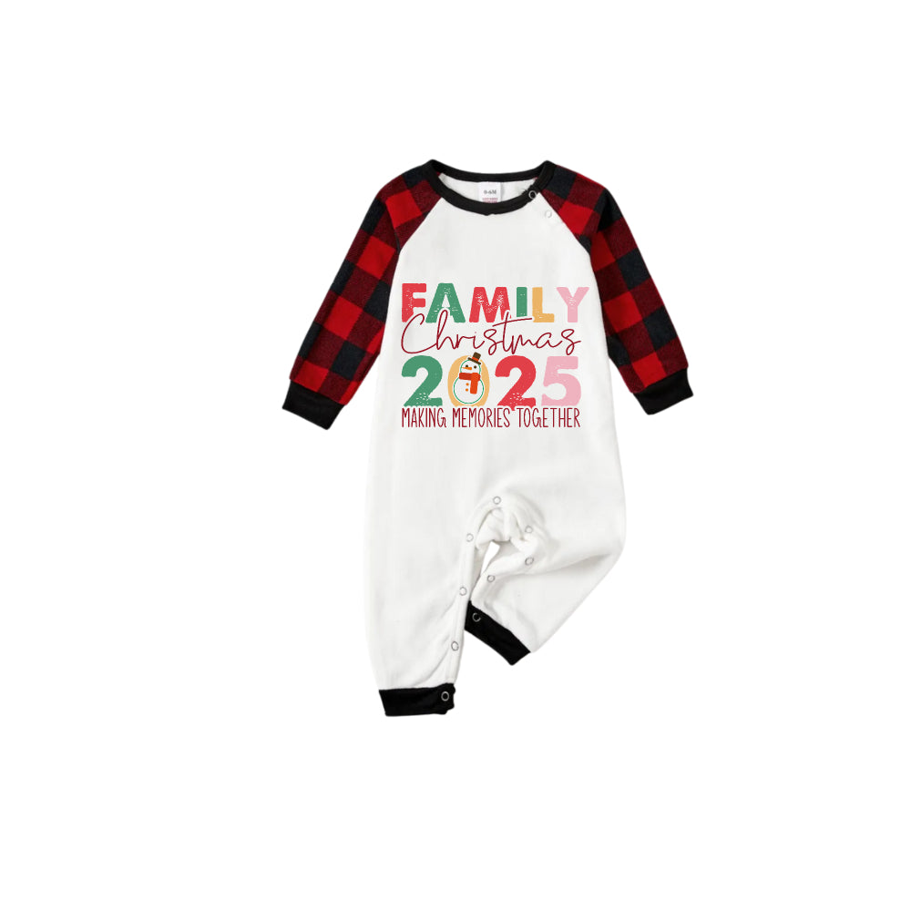 Red and Black Plaid Christmas Pajamas Set With Snowman and Family Christmas 2025 Text Print