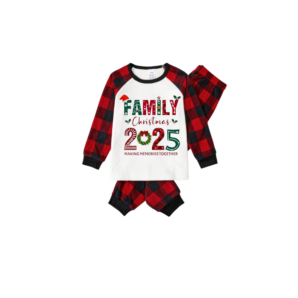 Red and Black Plaid Christmas Pajamas Set With Family Christmas 2025 Colorful Text Print