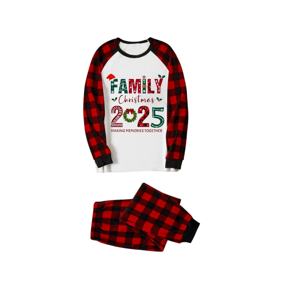 Red and Black Plaid Christmas Pajamas Set With Family Christmas 2025 Colorful Text Print