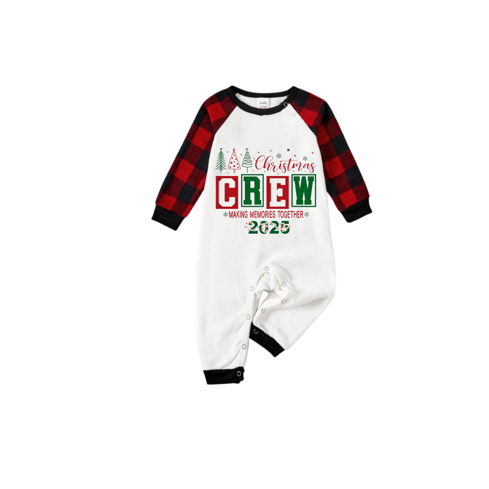 Red and Black Plaid Christmas Pajamas Set With Christmas Tree and "Christmas Crew Making Memories Together" Text Print