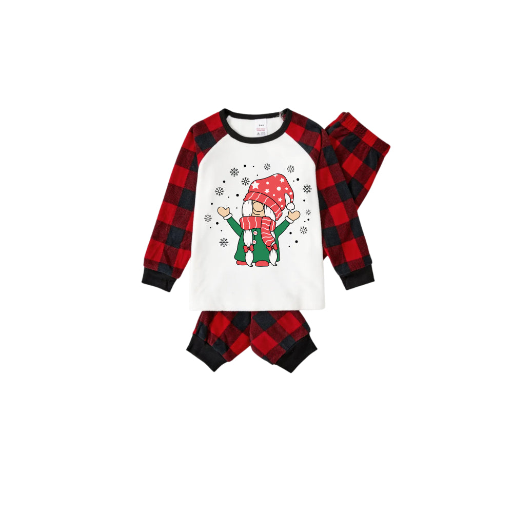 Red and Black Plaid Christmas Pajamas Set With Cute Gnomies Cartoon Print