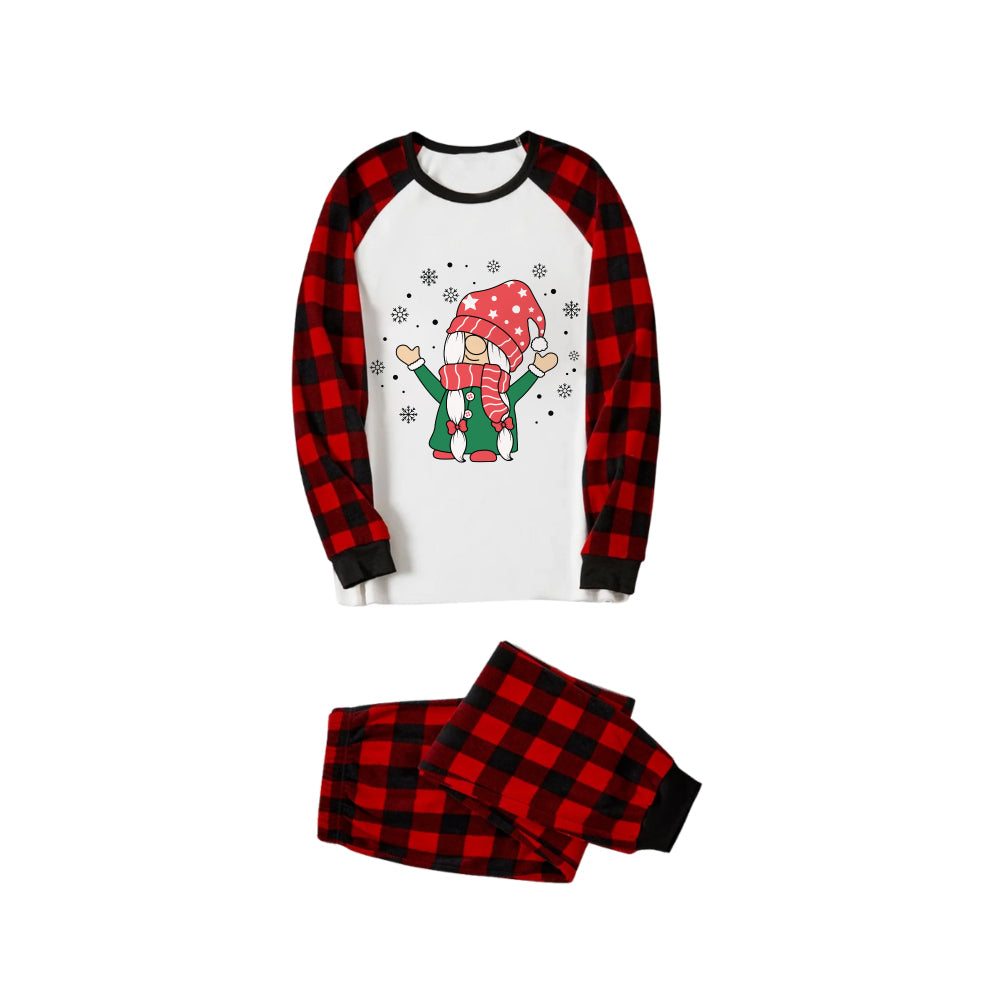 Red and Black Plaid Christmas Pajamas Set With Cute Gnomies Cartoon Print