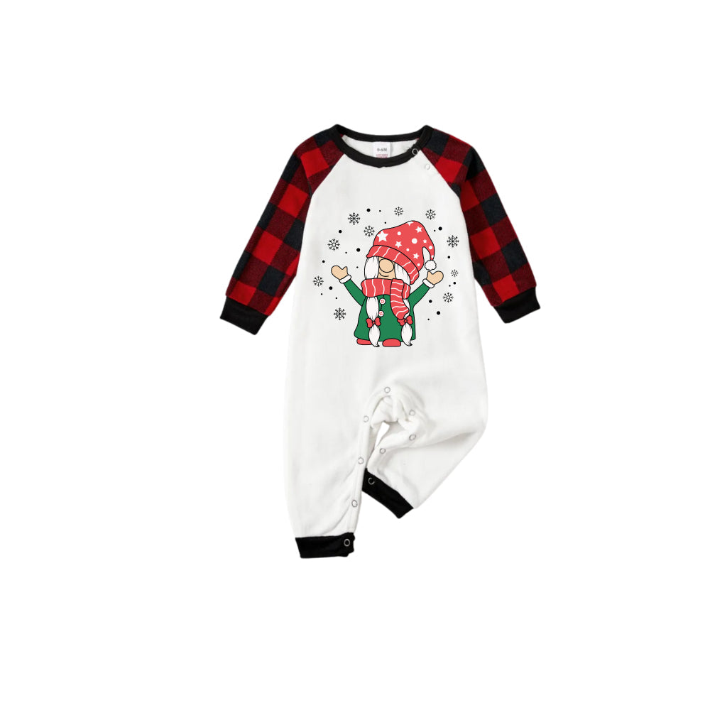Red and Black Plaid Christmas Pajamas Set With Cute Gnomies Cartoon Print