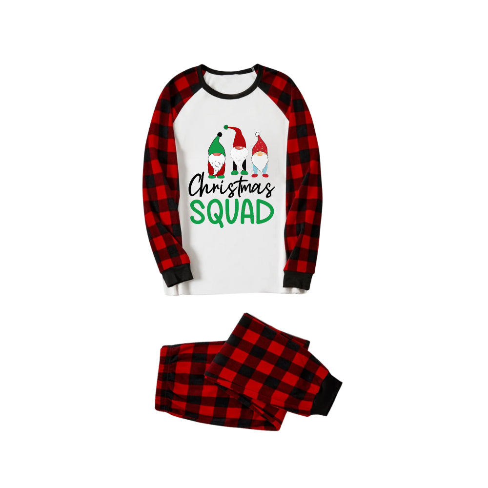 Red and Black Plaid Christmas Pajamas Set With “Christmas Squad” Cartoon Print