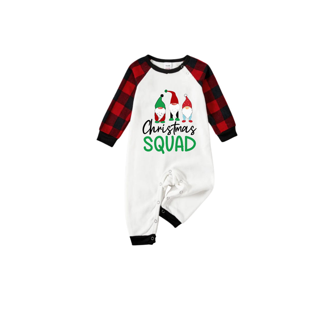 Red and Black Plaid Christmas Pajamas Set With “Christmas Squad” Cartoon Print