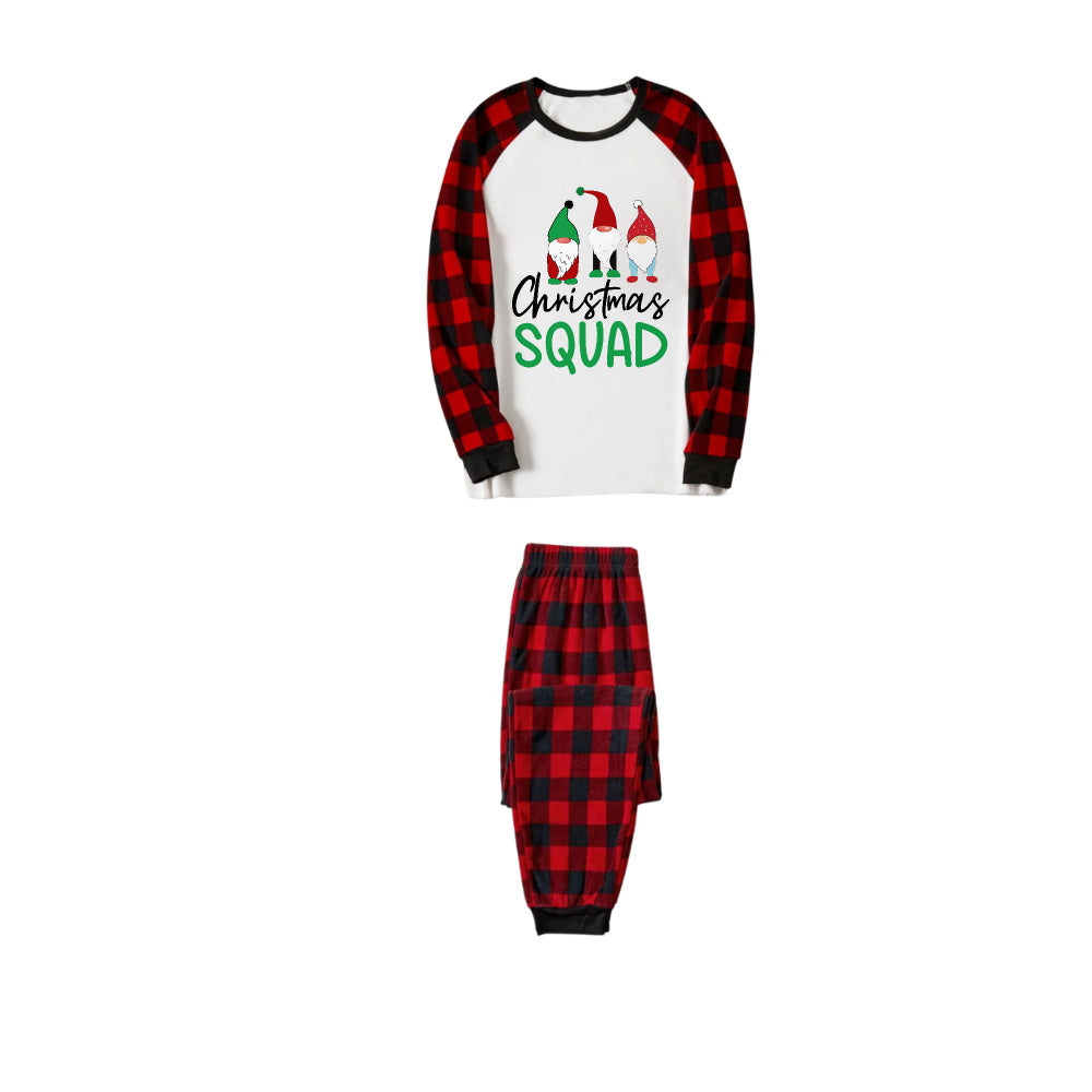 Red and Black Plaid Christmas Pajamas Set With “Christmas Squad” Cartoon Print