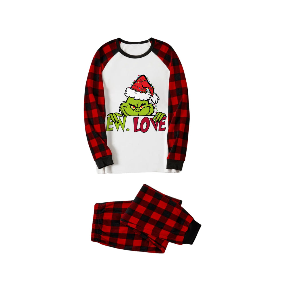 Red and Black Plaid Christmas Pajamas Set With Grinch and "Ew Love" Print