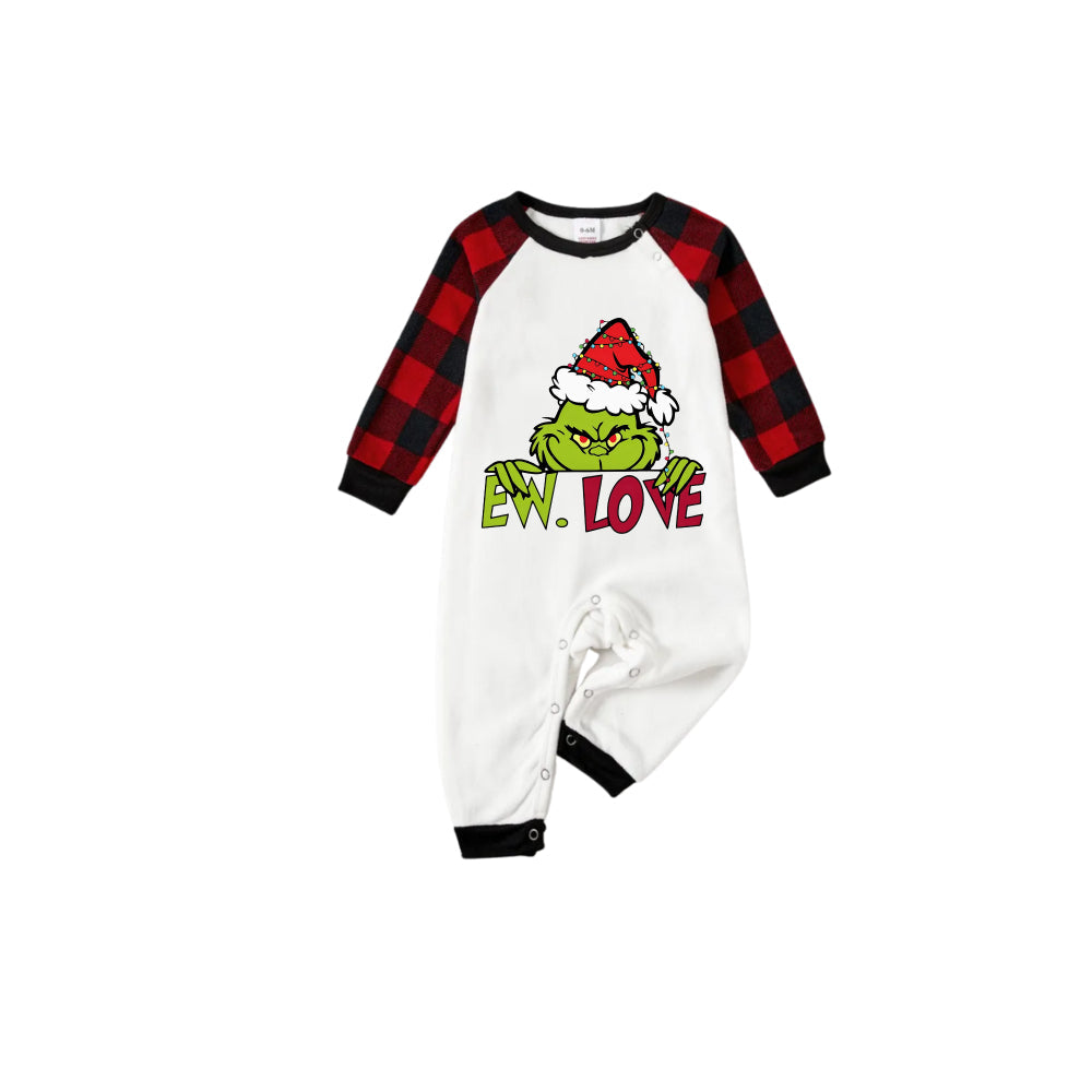 Red and Black Plaid Christmas Pajamas Set With Grinch and "Ew Love" Print