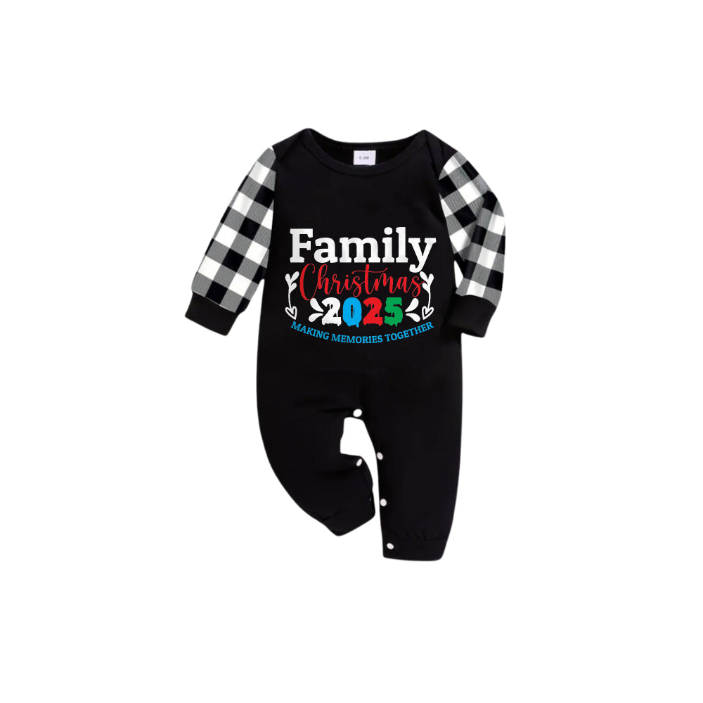 Black and White Plaid Short Sleeve Christmas Pajamas Set With Jolly Text