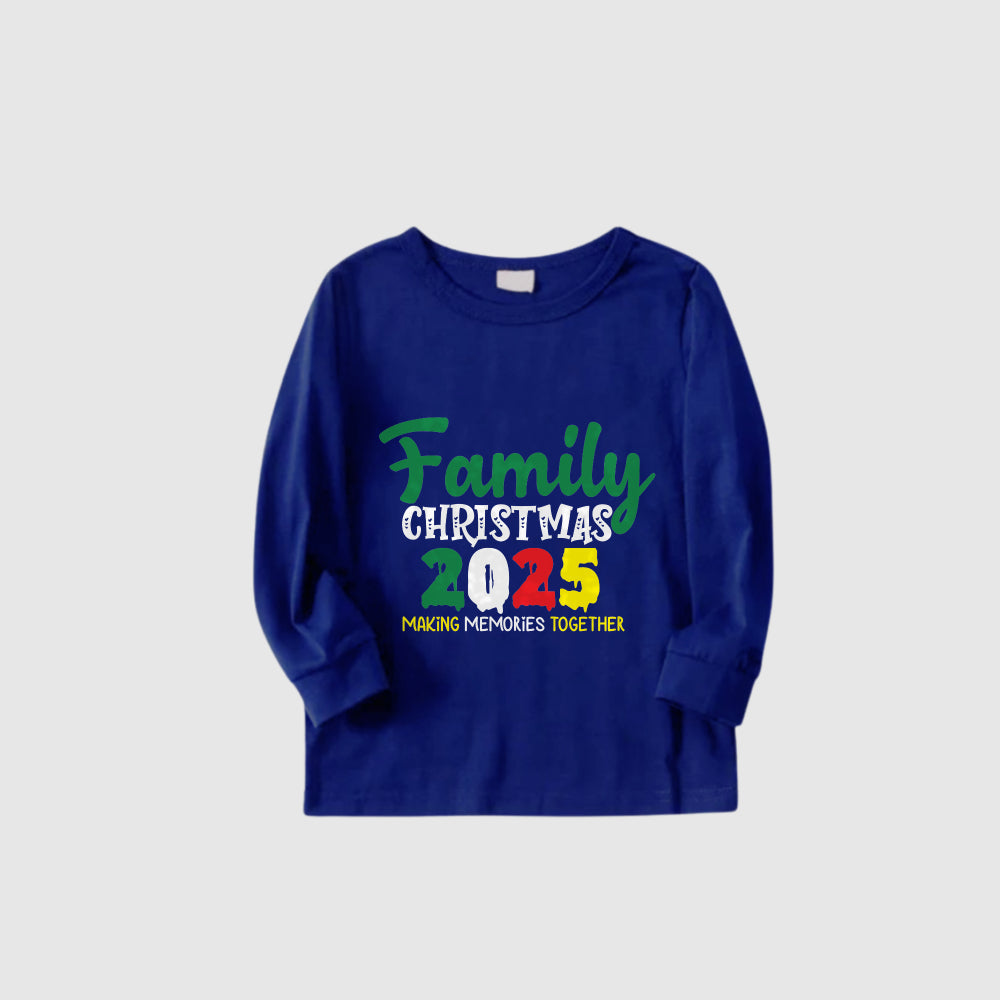 Christmas Family Matching Pajamas-Cozy Blue Pjs Set with "Family Christmas 2025" Print