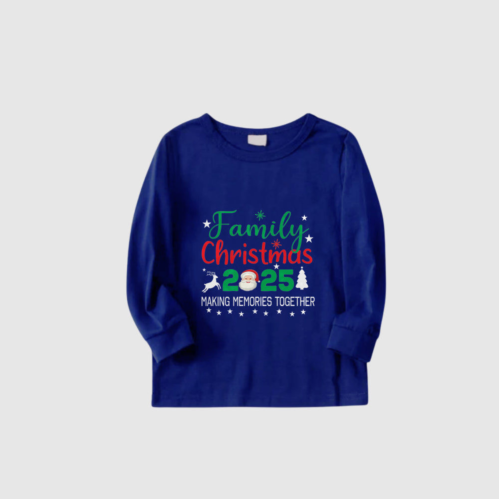 Christmas Family Matching Pajamas-Cozy Blue Pjs Set with "Family Christmas 2025" and Santa Pattern Print
