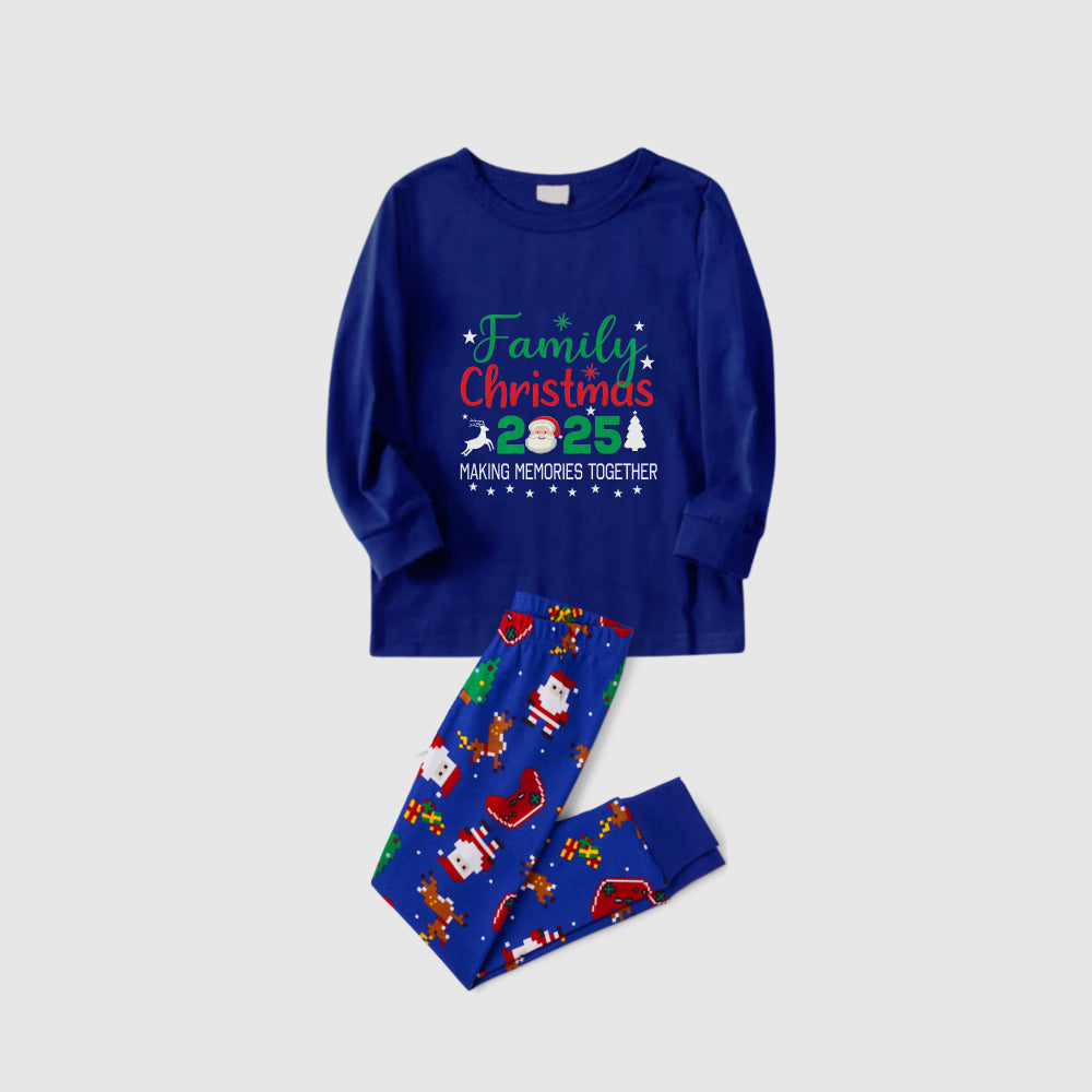 Christmas Family Matching Pajamas-Cozy Blue Pjs Set with "Family Christmas 2025" and Santa Pattern Print