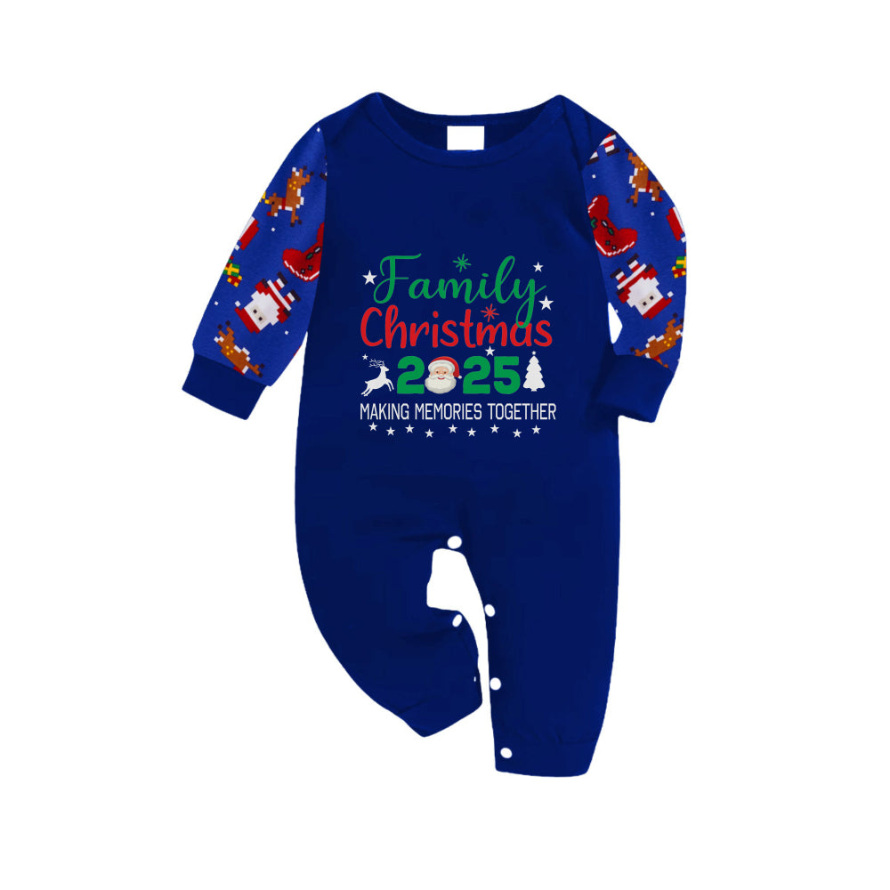 Christmas Family Matching Pajamas-Cozy Blue Pjs Set with "Family Christmas 2025" and Santa Pattern Print