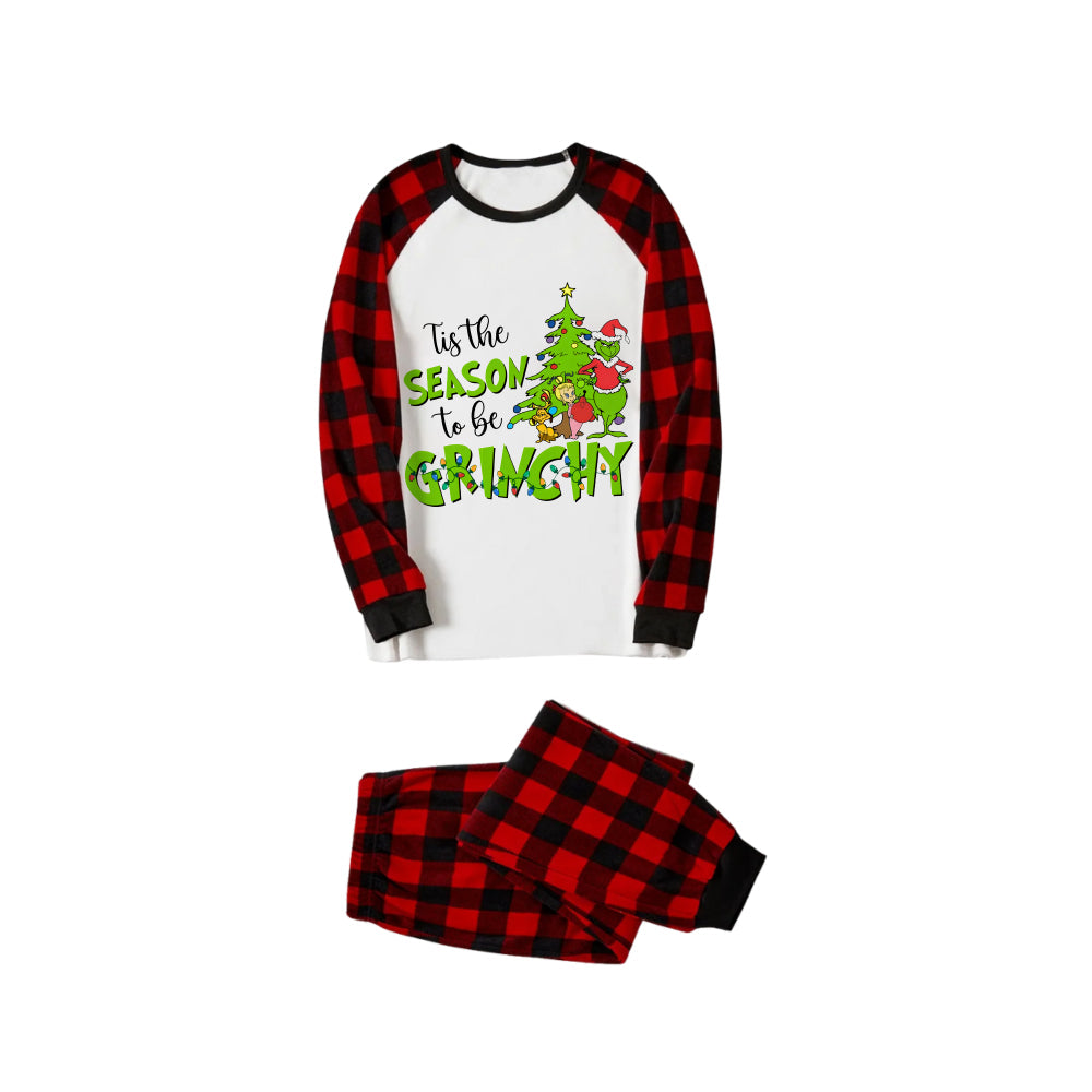 Red and Black Plaid Christmas Pajamas Set With "Tis The Season To Be Grinchy" Print