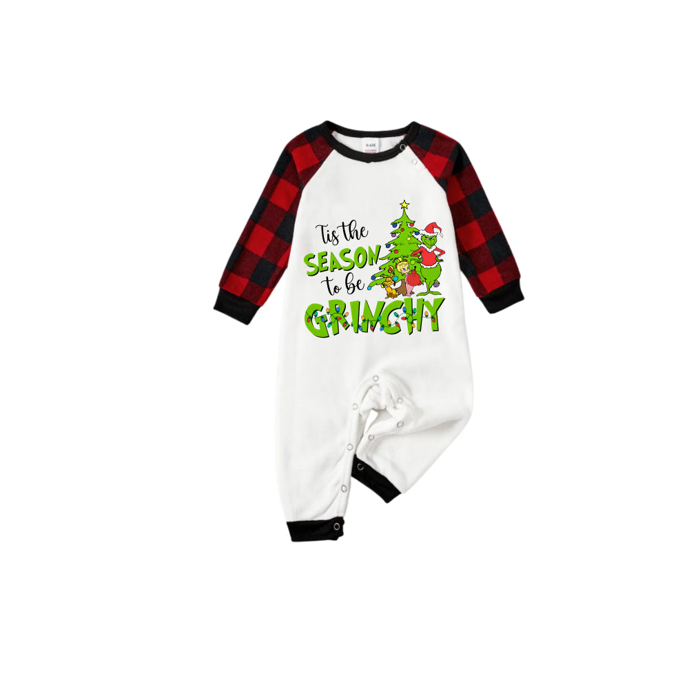Red and Black Plaid Christmas Pajamas Set With "Tis The Season To Be Grinchy" Print