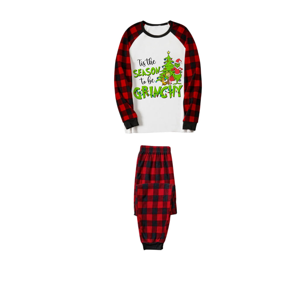 Red and Black Plaid Christmas Pajamas Set With "Tis The Season To Be Grinchy" Print