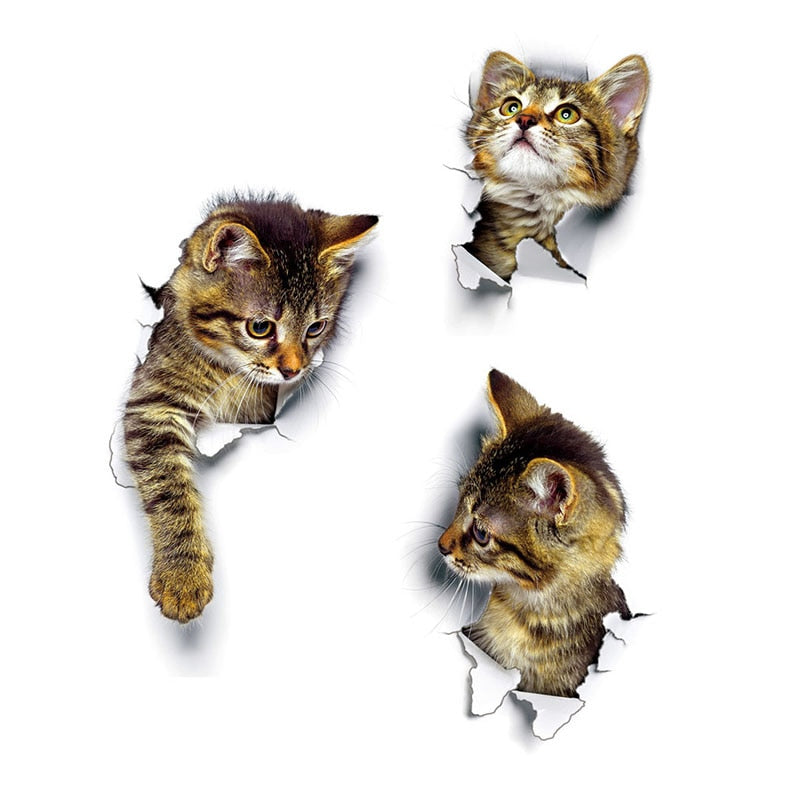 Cat Vivid 3D Smashed Switch Wall Sticker Bathroom Toilet Kicthen Decorative