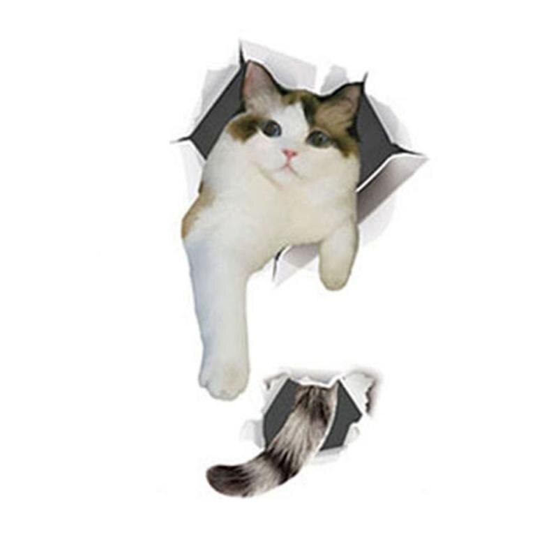 Cat Vivid 3D Smashed Switch Wall Sticker Bathroom Toilet Kicthen Decorative