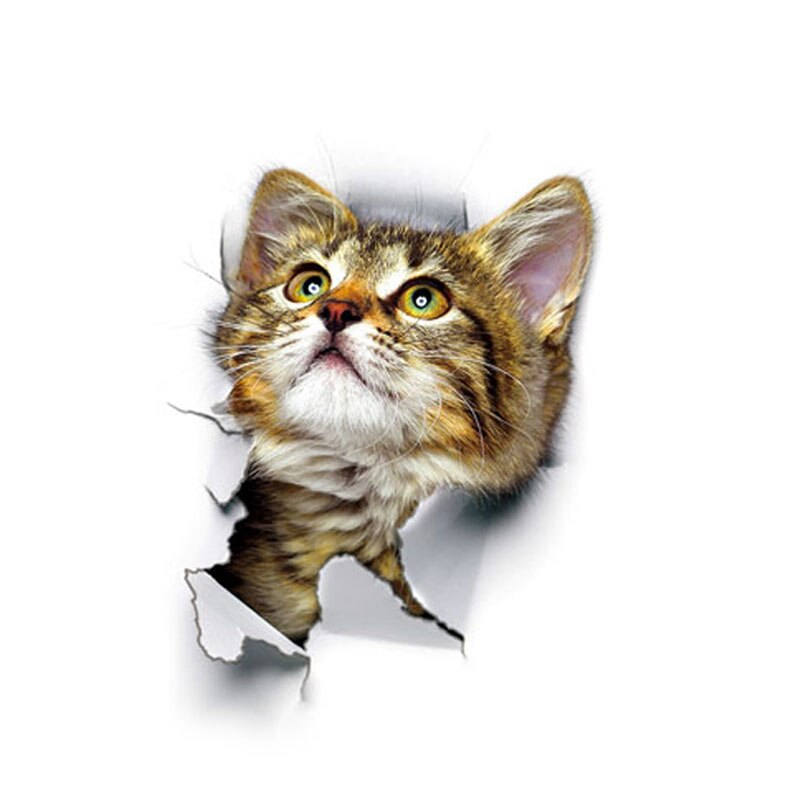 Cat Vivid 3D Smashed Switch Wall Sticker Bathroom Toilet Kicthen Decorative