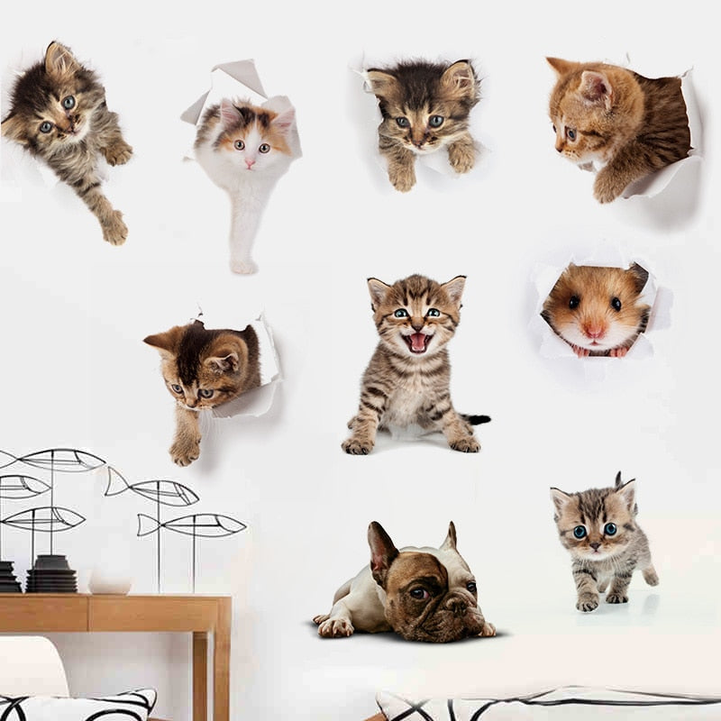 Cat Vivid 3D Smashed Switch Wall Sticker Bathroom Toilet Kicthen Decorative