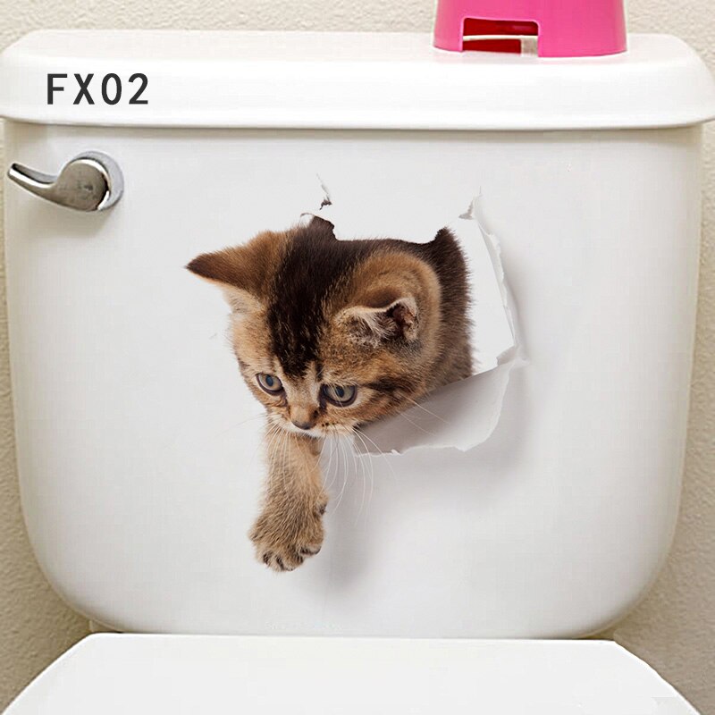 Cat Vivid 3D Smashed Switch Wall Sticker Bathroom Toilet Kicthen Decorative