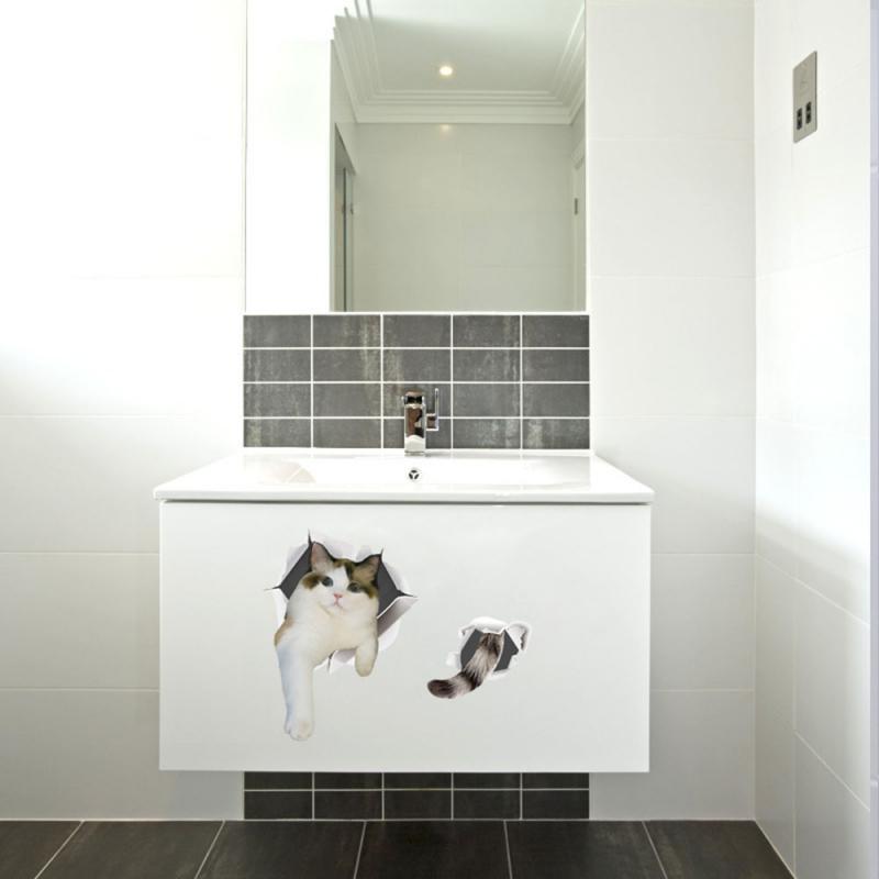 Cat Vivid 3D Smashed Switch Wall Sticker Bathroom Toilet Kicthen Decorative
