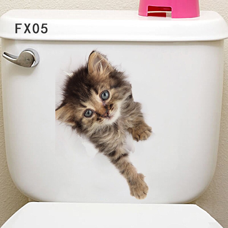 Cat Vivid 3D Smashed Switch Wall Sticker Bathroom Toilet Kicthen Decorative