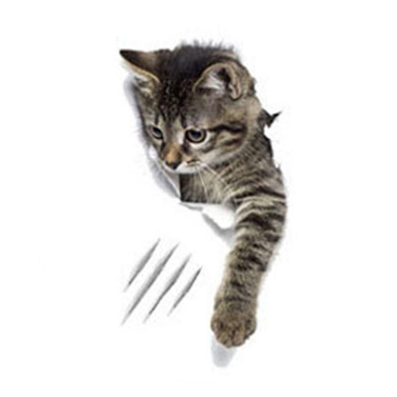 Cat Vivid 3D Smashed Switch Wall Sticker Bathroom Toilet Kicthen Decorative
