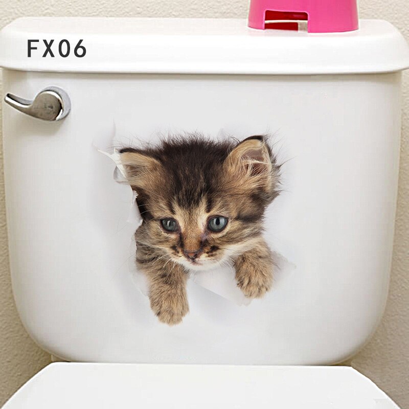 Cat Vivid 3D Smashed Switch Wall Sticker Bathroom Toilet Kicthen Decorative