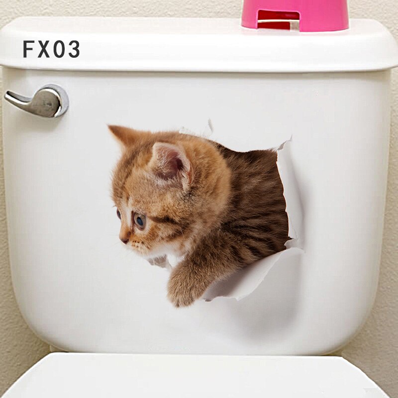 Cat Vivid 3D Smashed Switch Wall Sticker Bathroom Toilet Kicthen Decorative