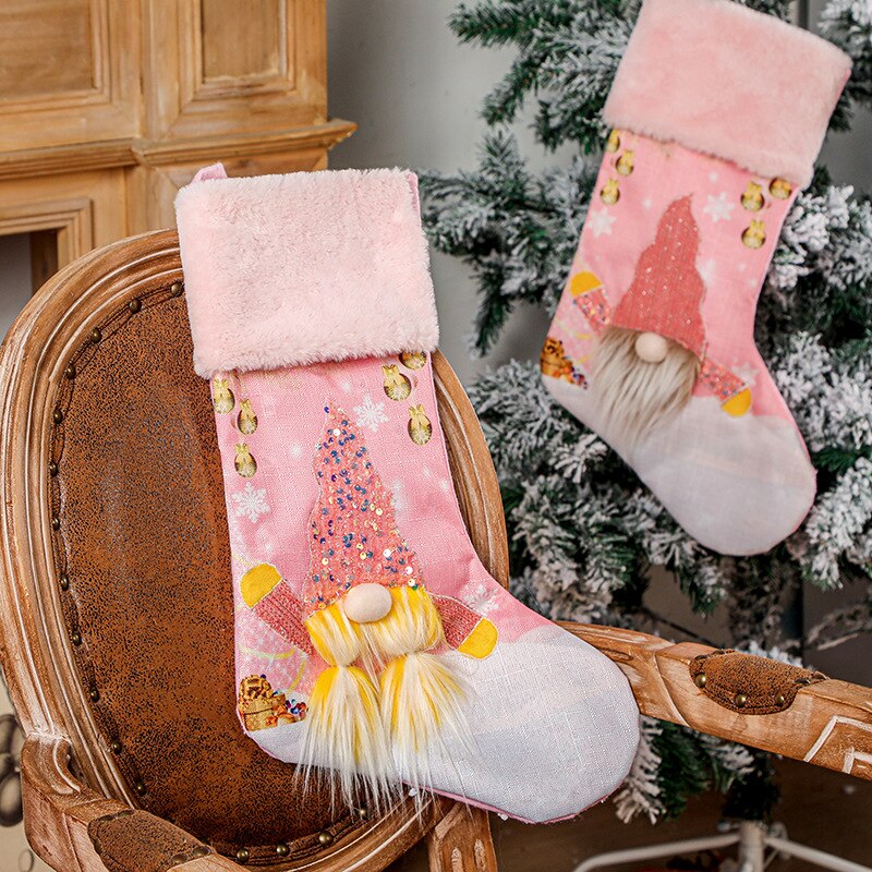 Christmas Stocking Pink with Glowing LED Lights