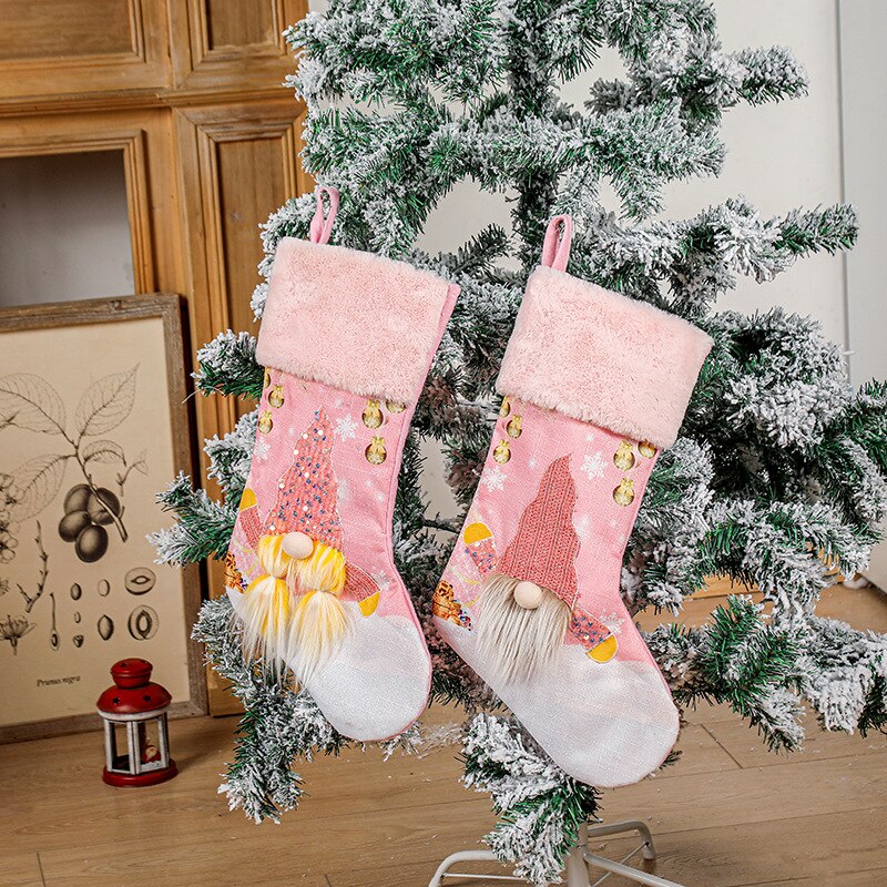 Christmas Stocking Pink with Glowing LED Lights