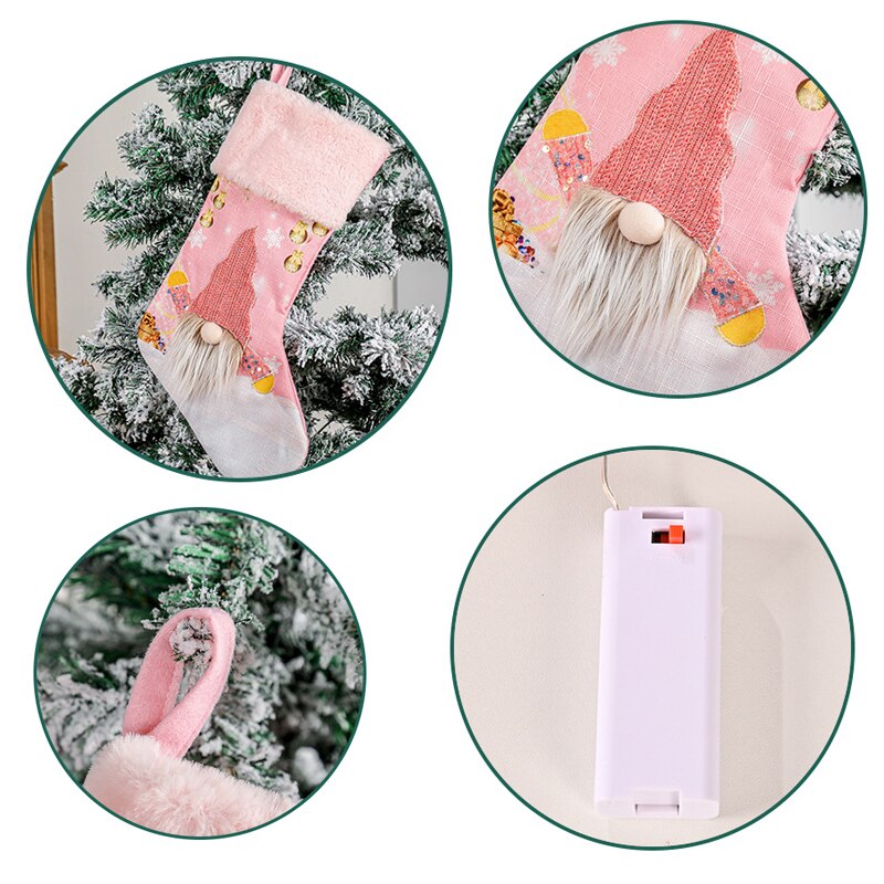 Christmas Stocking Pink with Glowing LED Lights
