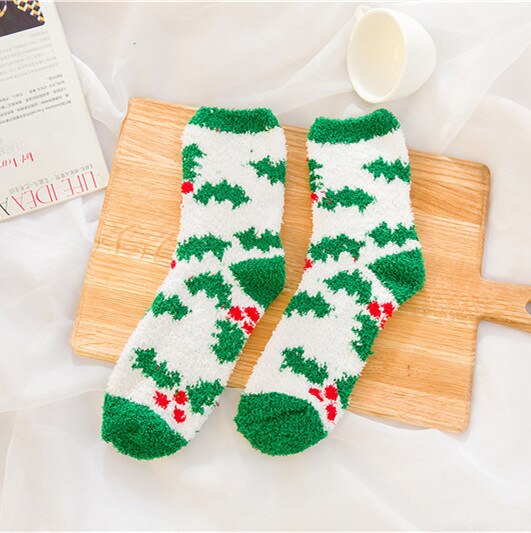 Christmas Women's Socks Coral Fleece Floor Cute Socks 6 pcs