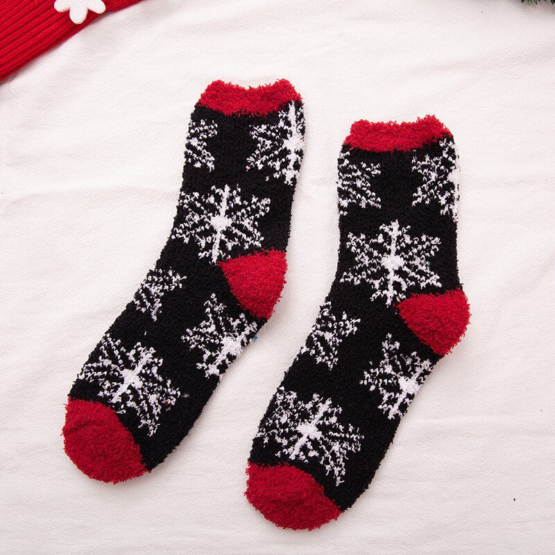Christmas Women's Socks Coral Fleece Floor Cute Socks 6 pcs