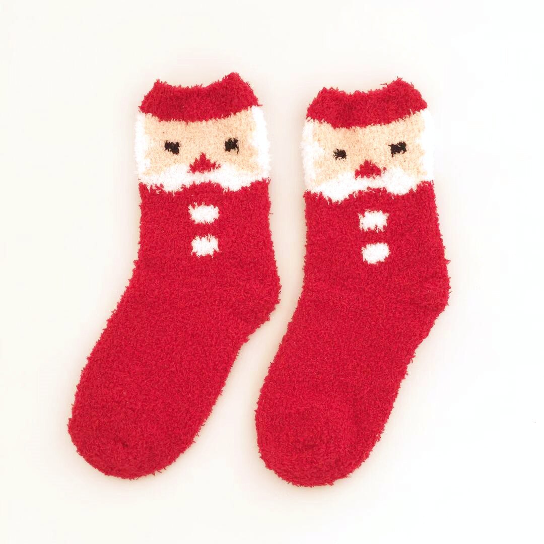 Christmas Women's Socks Coral Fleece Floor Cute Socks 6 pcs