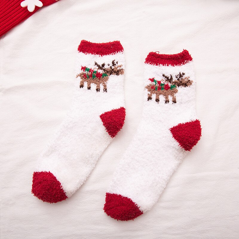 Christmas Women's Socks Coral Fleece Floor Cute Socks 6 pcs