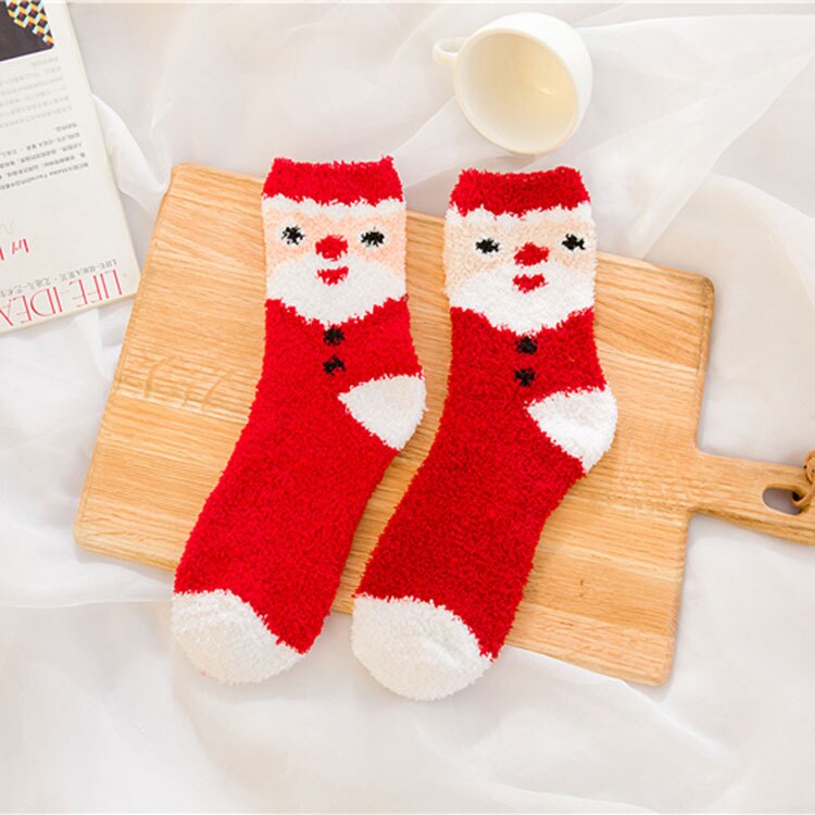 Christmas Women's Socks Coral Fleece Floor Cute Socks 6 pcs