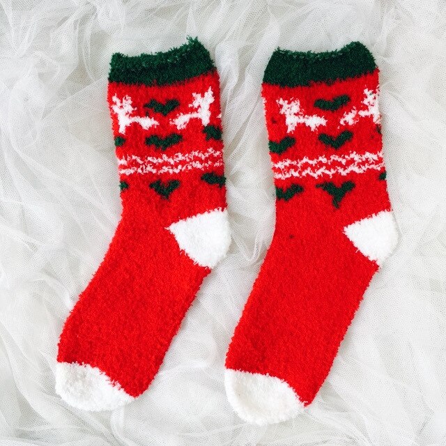 Christmas Women's Socks Coral Fleece Floor Cute Socks 6 pcs
