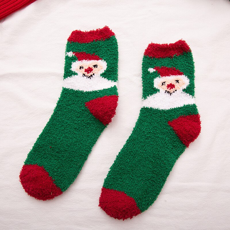 Christmas Women's Socks Coral Fleece Floor Cute Socks 6 pcs