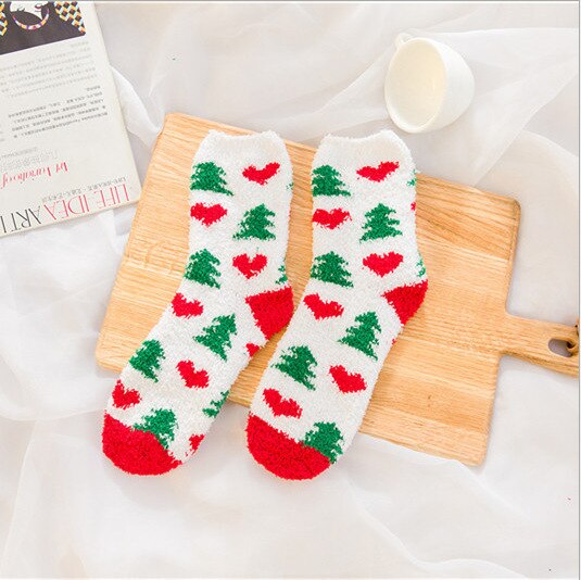Christmas Women's Socks Coral Fleece Floor Cute Socks 6 pcs