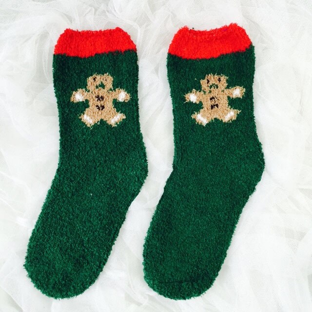 Christmas Women's Socks Coral Fleece Floor Cute Socks 6 pcs