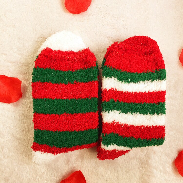 Christmas Women's Socks Coral Fleece Floor Cute Socks 6 pcs