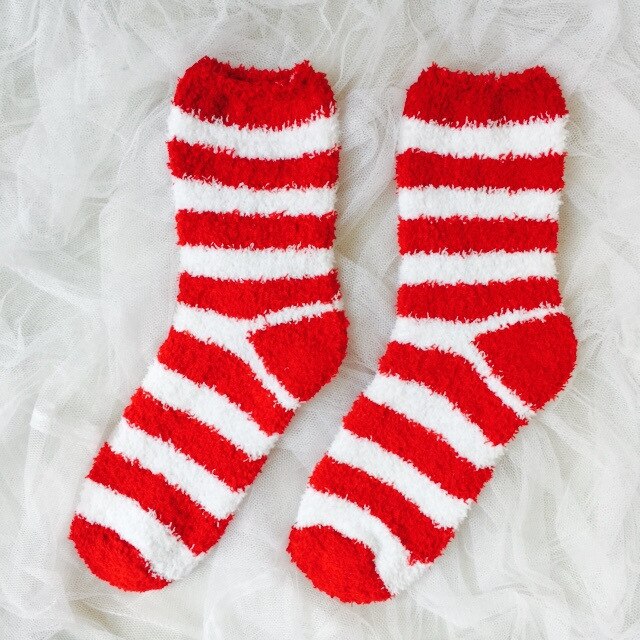 Christmas Women's Socks Coral Fleece Floor Cute Socks 6 pcs