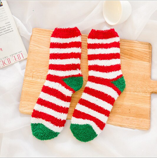 Christmas Women's Socks Coral Fleece Floor Cute Socks 6 pcs