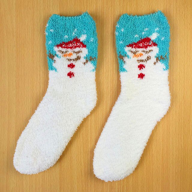 Christmas Women's Socks Coral Fleece Floor Cute Socks 6 pcs