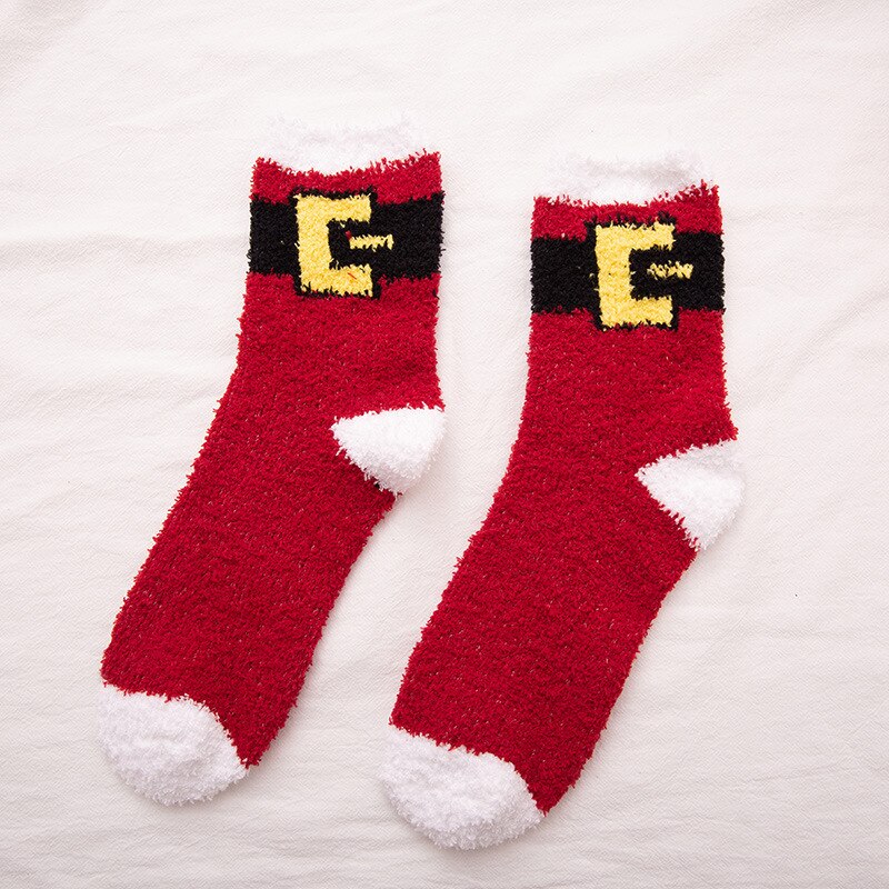 Christmas Women's Socks Coral Fleece Floor Cute Socks 6 pcs